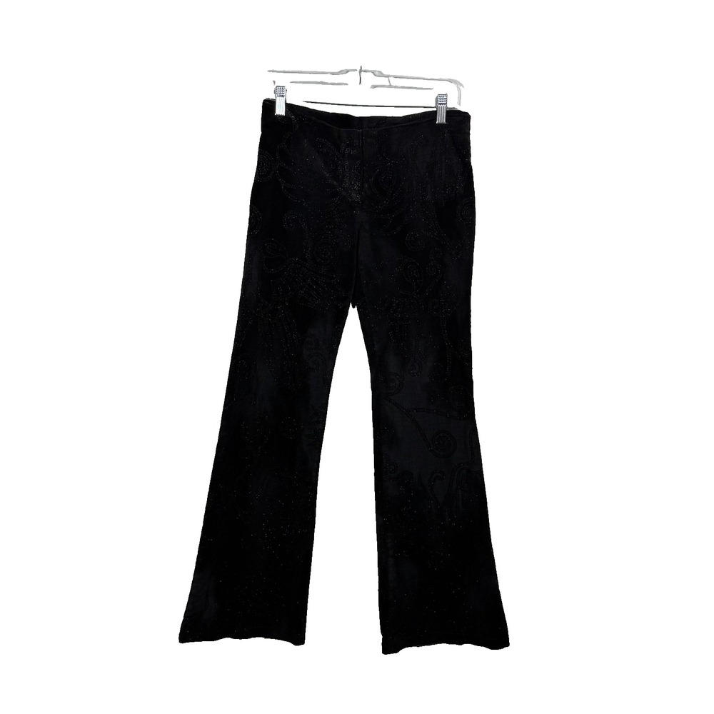 Bebe Womens Pants Corduroy Flare Paisley Shimmer Metallic Low Rise Whimsgoth